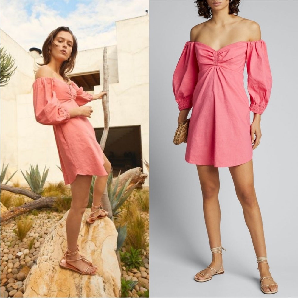 A.L.C. Linen Blend Off The Shoulder Mila Dress Pink 8
